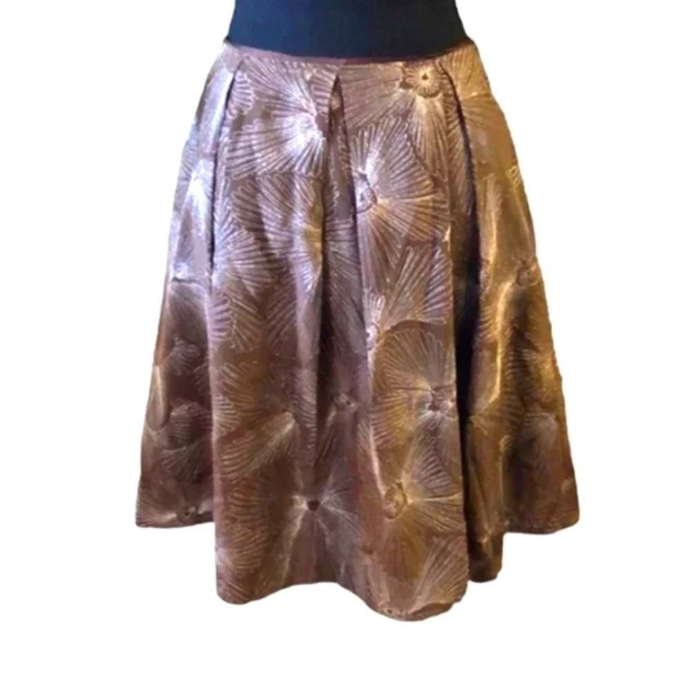 Talbots Vintage 100% Silk Short Brown Skirt  With  Embroidered Silver Mettalic